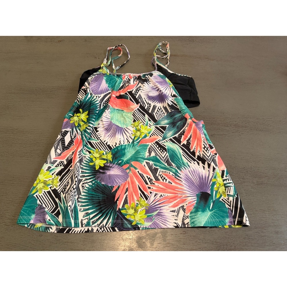 colorful built in bra SPLASHLETICS swimsuit top tankini size large